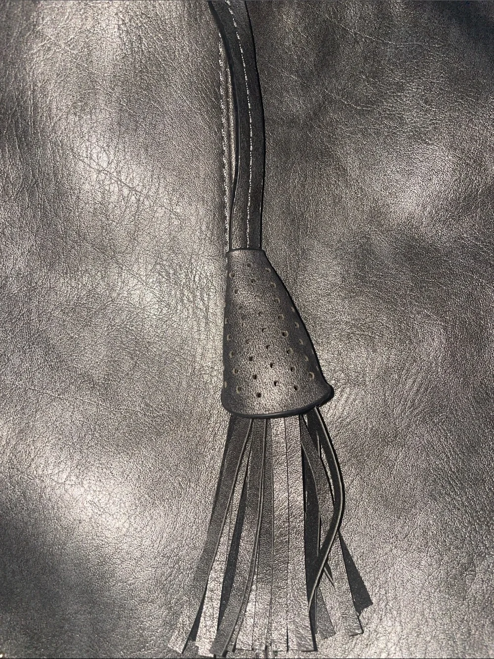 Classic Silver/Gray Leather Hobo Bag with Tassel